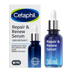Cetaphil Repair & Renew Night Face Serum, Sensitive Skin, Vitamin E, 1 fl oz