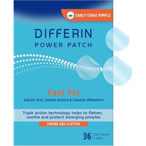 Differin Acne Patches, Pimple Patches for Acne Prone Skin, Formulated with Salicylic Acid and Centella, Fast Triple Action Power Patch for Day & Night, Dermatologist Tested, 36 Count(36 Count (Pack of 12))
